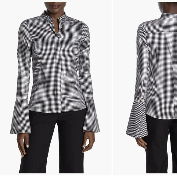 Bell Sleeve Check Printed Blouse by SUISTUDIO, Free Expedited Shipping! - Picture 1 of 2